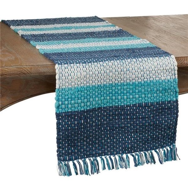 Saro Lifestyle SARO 4001.BL1672B 16 x 72 in. Oblong Chindi Table Runner with Blue Striped Design 4001.BL1672B